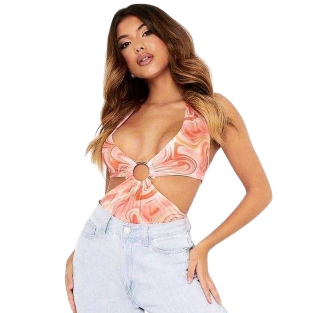 Missy Empire Womens/Ladies Hooped Halter Neck Sleeveless Onesie / Orange